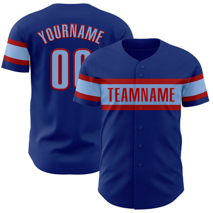 Custom Royal Light Blue-Red Authentic Baseball Jersey - Sky-Custom