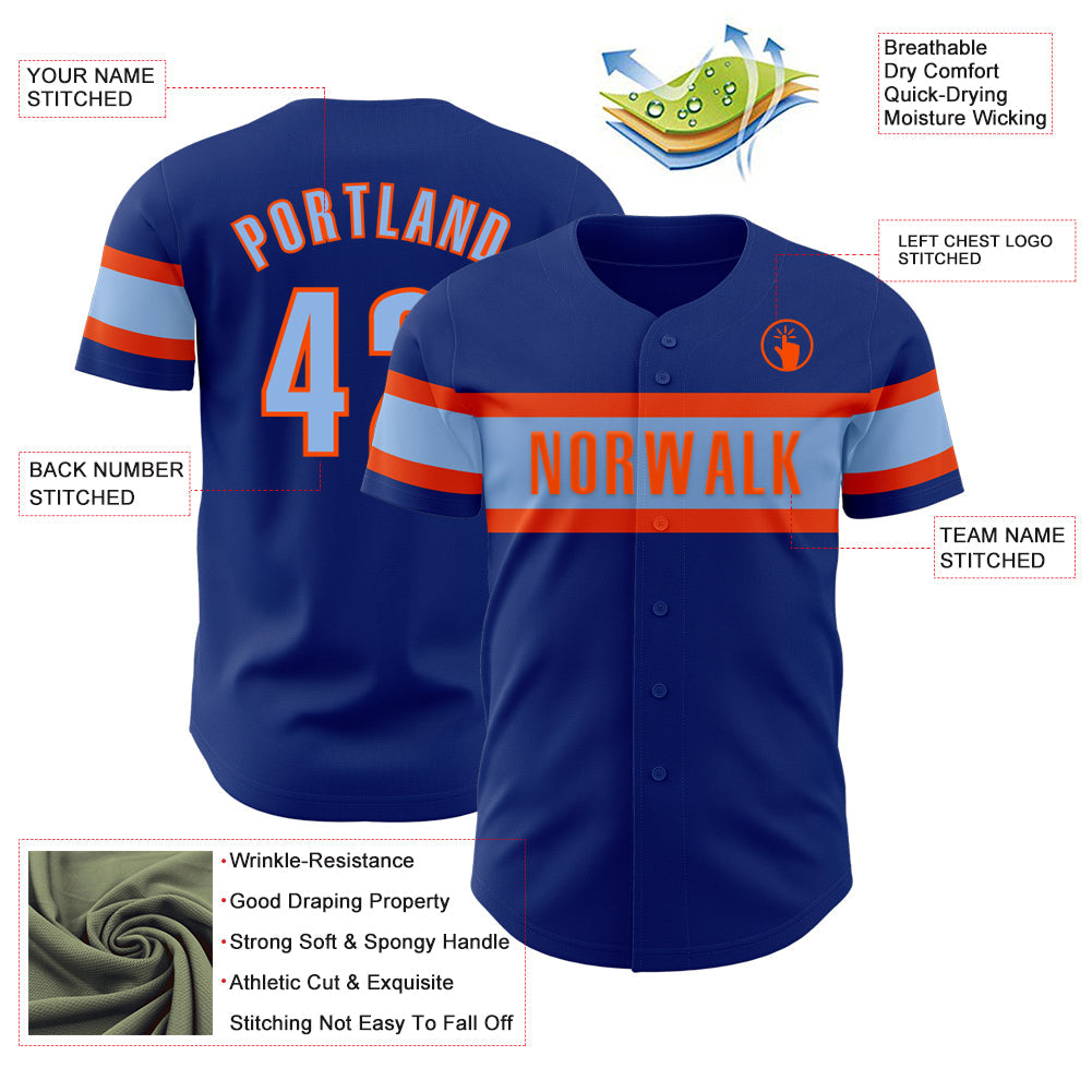 Custom Royal Light Blue-Orange Authentic Baseball Jersey - Sky-Custom