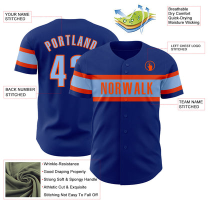 Custom Royal Light Blue-Orange Authentic Baseball Jersey - Sky-Custom