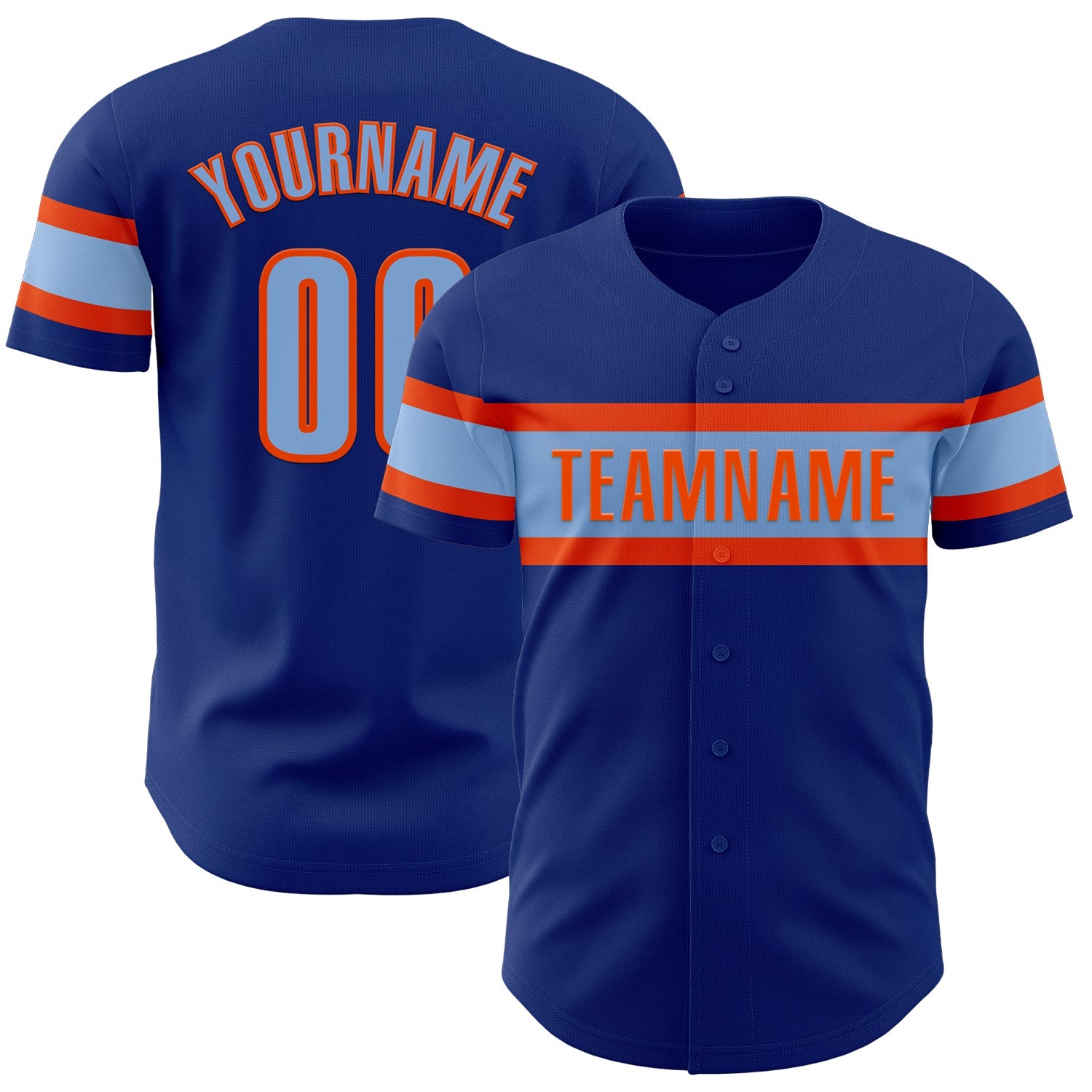 Custom Royal Light Blue-Orange Authentic Baseball Jersey - Sky-Custom