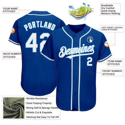 Custom Royal White-Light Blue Authentic Baseball Jersey - Sky-Custom