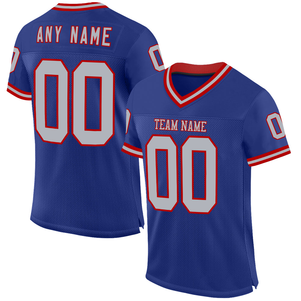 Custom Royal Gray-Red Mesh Authentic Throwback Football Jersey - Sky-Custom
