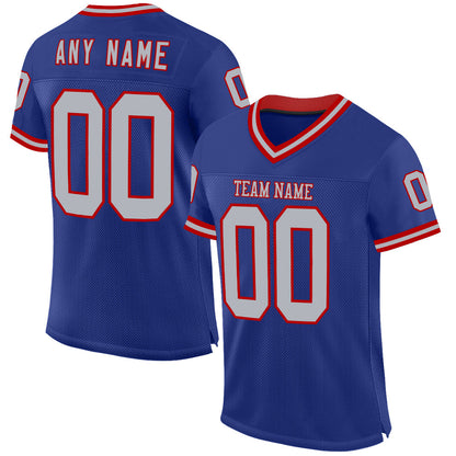 Custom Royal Gray-Red Mesh Authentic Throwback Football Jersey - Sky-Custom