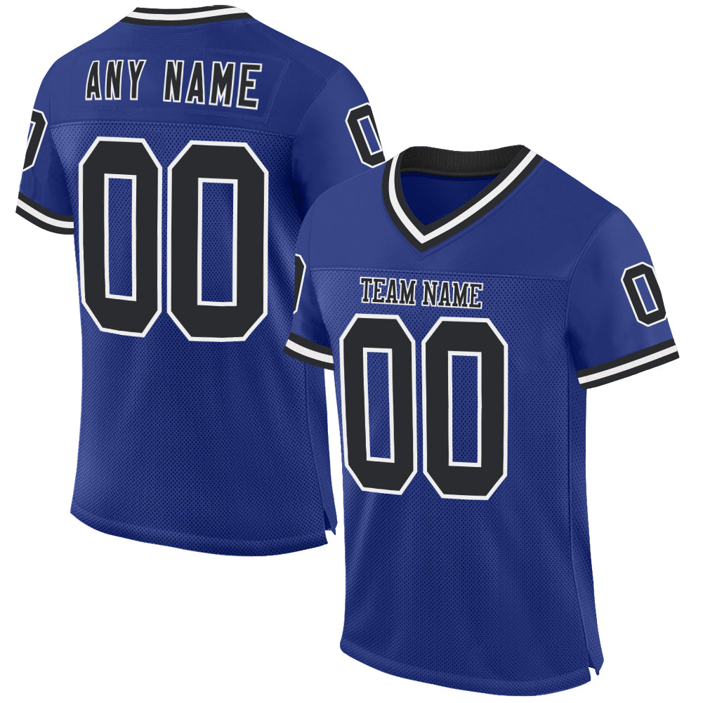 Custom Royal Black-White Mesh Authentic Throwback Football Jersey - Sky-Custom