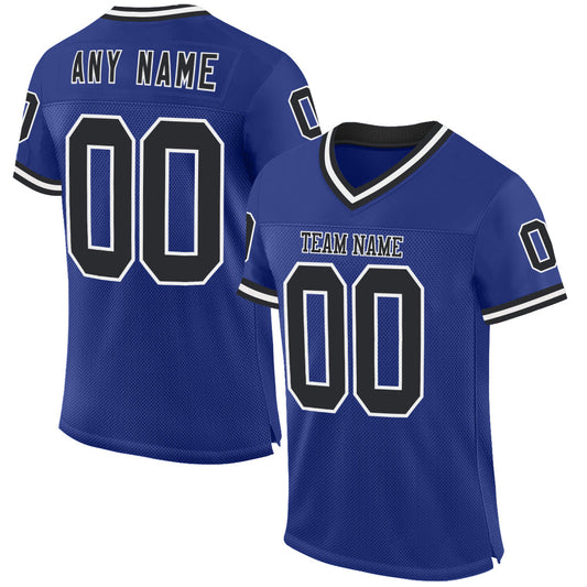 Custom Royal Black-White Mesh Authentic Throwback Football Jersey - Sky-Custom