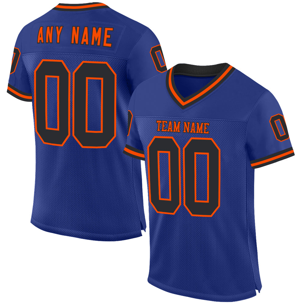 Custom Royal Black-Orange Mesh Authentic Throwback Football Jersey - Sky-Custom