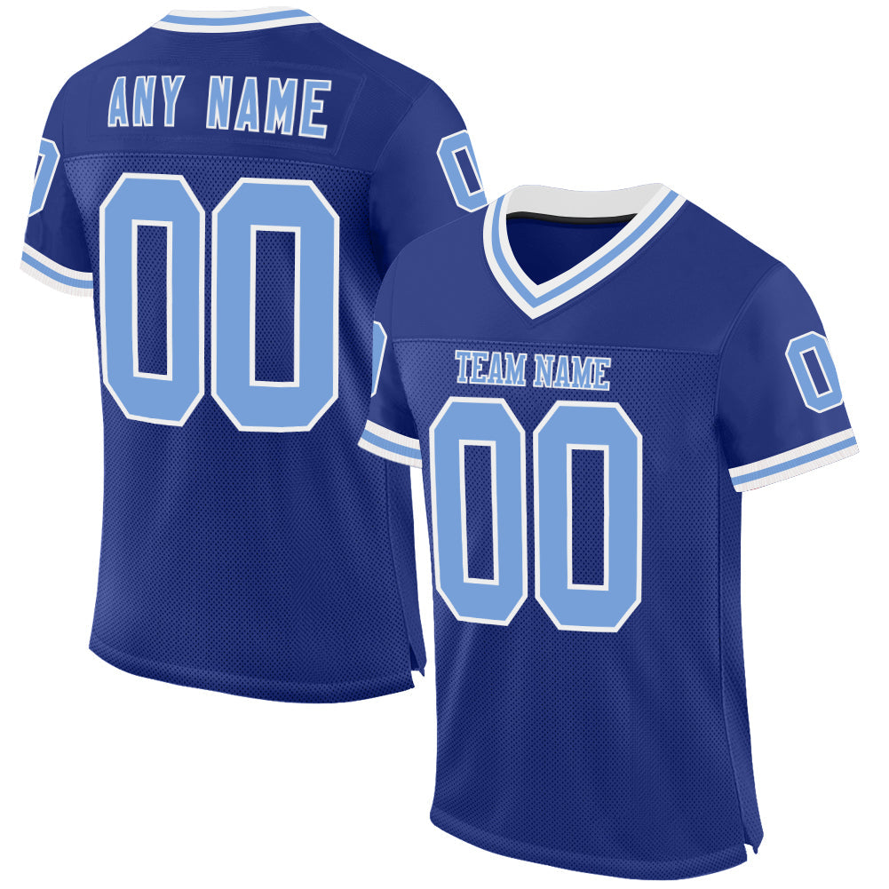 Custom Royal Light Blue-White Mesh Authentic Throwback Football Jersey - Sky-Custom