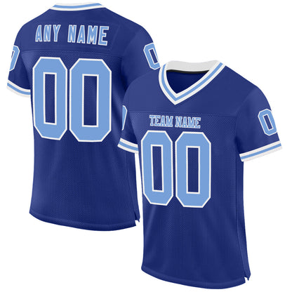 Custom Royal Light Blue-White Mesh Authentic Throwback Football Jersey - Sky-Custom