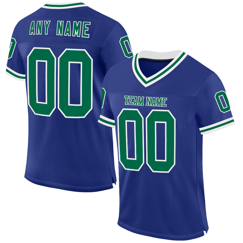Custom Royal Kelly Green-White Mesh Authentic Throwback Football Jersey - Sky-Custom