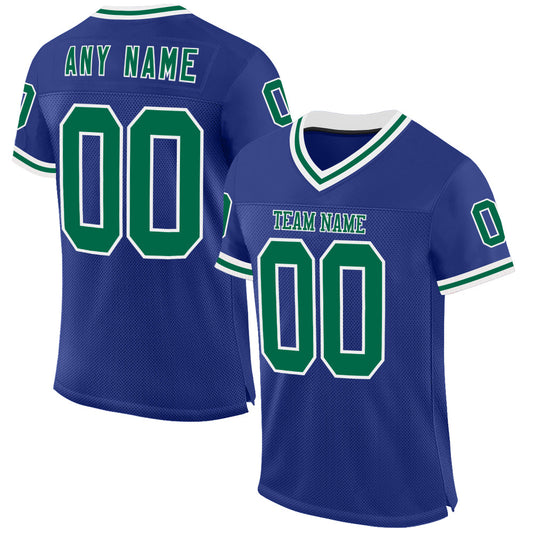 Custom Royal Kelly Green-White Mesh Authentic Throwback Football Jersey - Sky-Custom