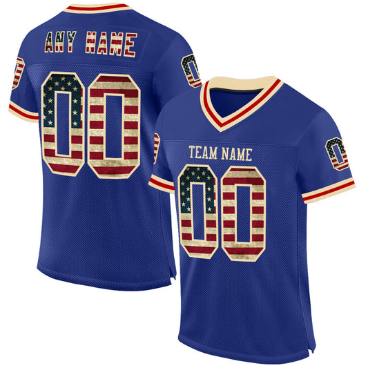 Custom Royal Vintage USA Flag Cream-Red Mesh Authentic Throwback Football Jersey - Sky-Custom