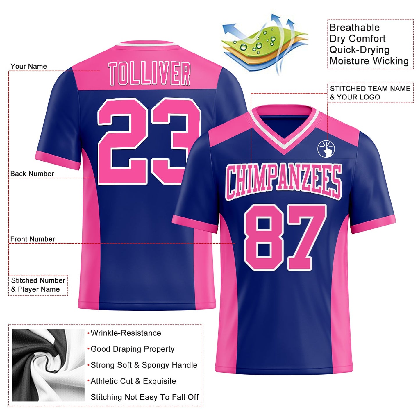 Custom Royal Pink-White Mesh Authentic Football Jersey - Sky-Custom