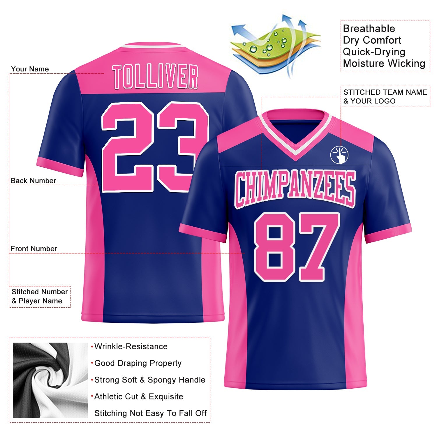 Custom Royal Pink-White Mesh Authentic Football Jersey - Sky-Custom