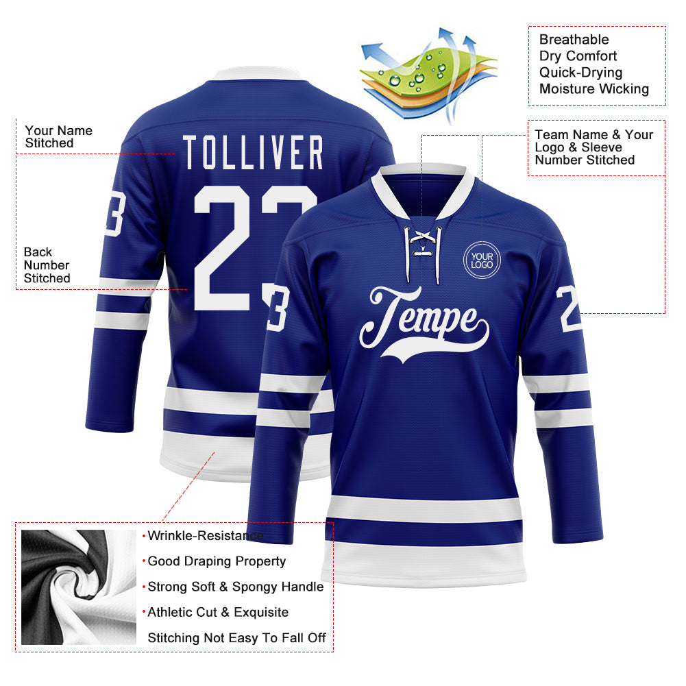 Custom Royal White Hockey Lace Neck Jersey - Sky-Custom