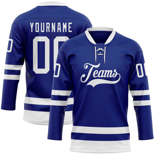 Custom Royal White Hockey Lace Neck Jersey - Sky-Custom