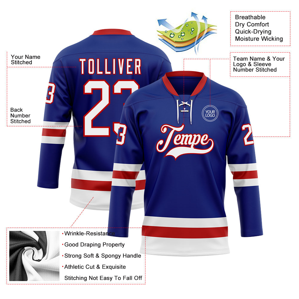 Custom Royal White-Red Hockey Lace Neck Jersey - Sky-Custom