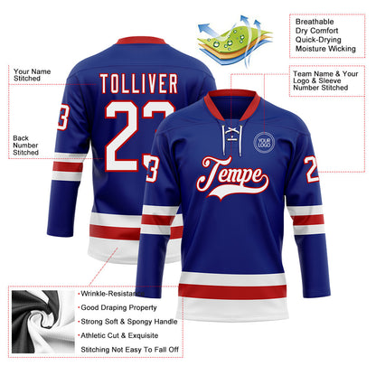 Custom Royal White-Red Hockey Lace Neck Jersey - Sky-Custom
