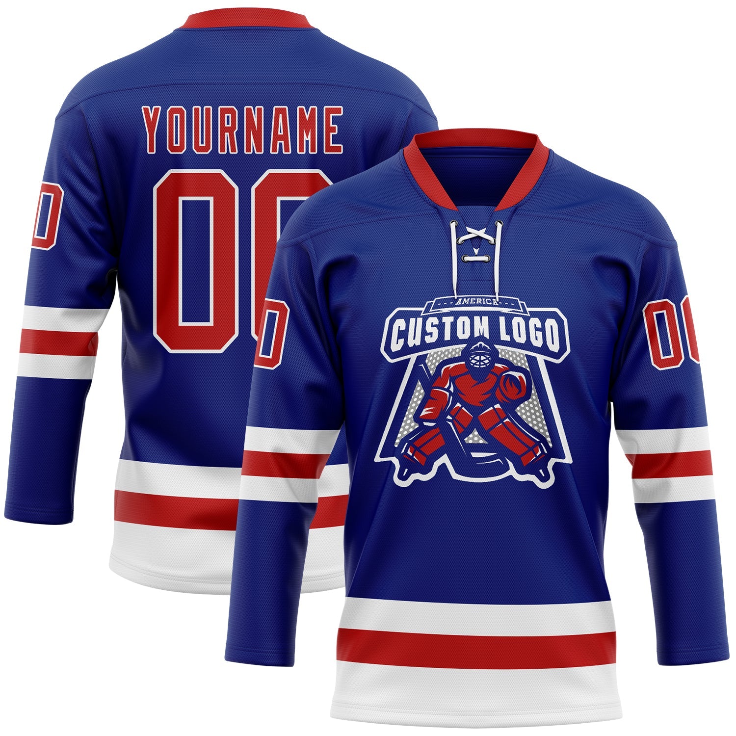 Custom Royal Red-White Hockey Lace Neck Jersey - Sky-Custom