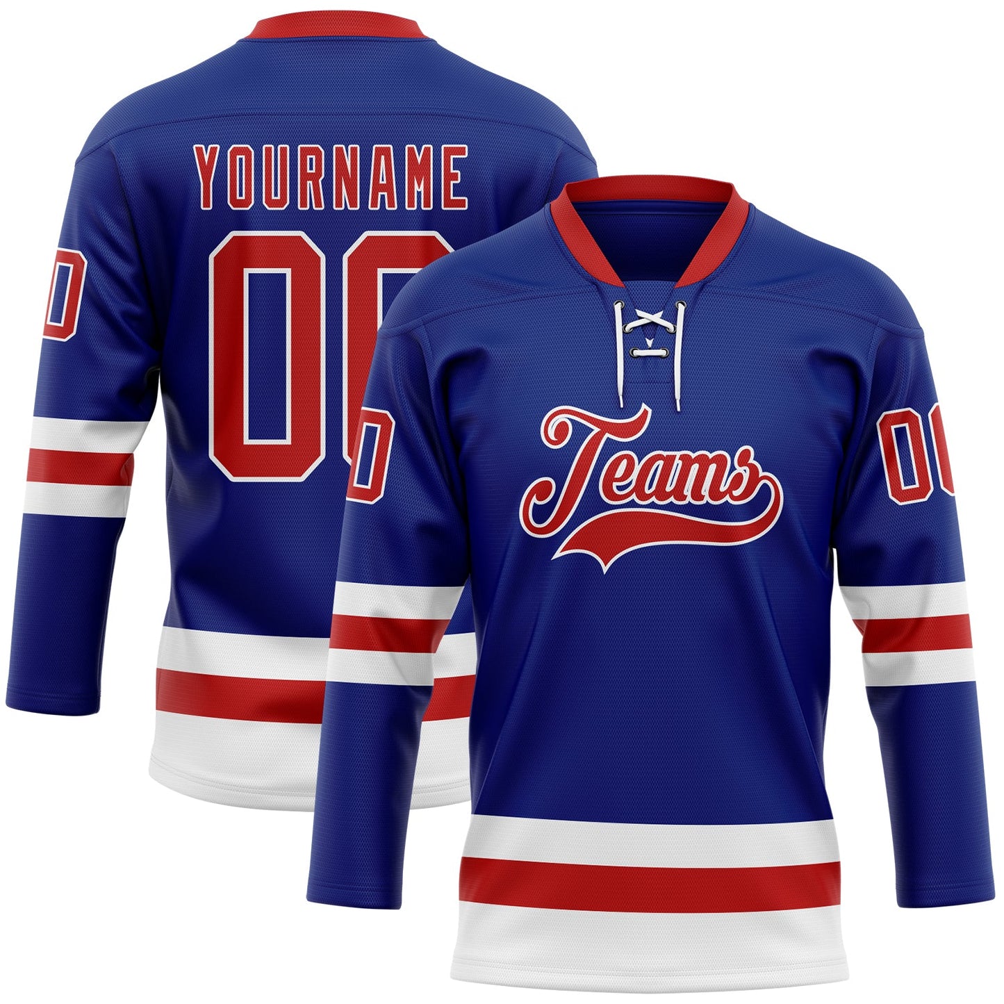 Custom Royal Red-White Hockey Lace Neck Jersey - Sky-Custom