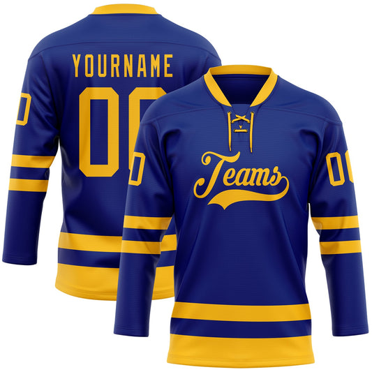Custom Royal Gold Hockey Lace Neck Jersey - Sky-Custom