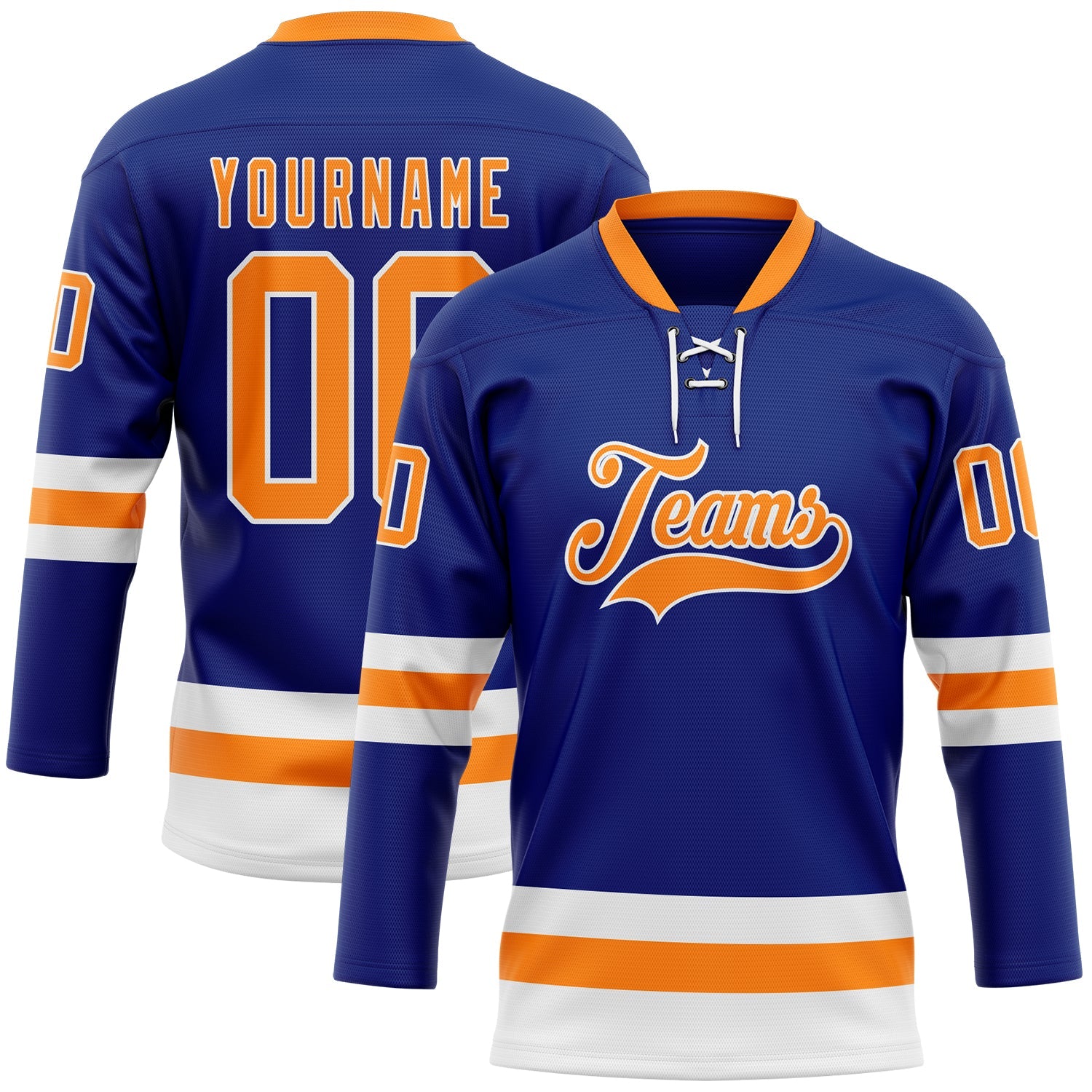 Custom Royal Bay Orange-White Hockey Lace Neck Jersey - Sky-Custom