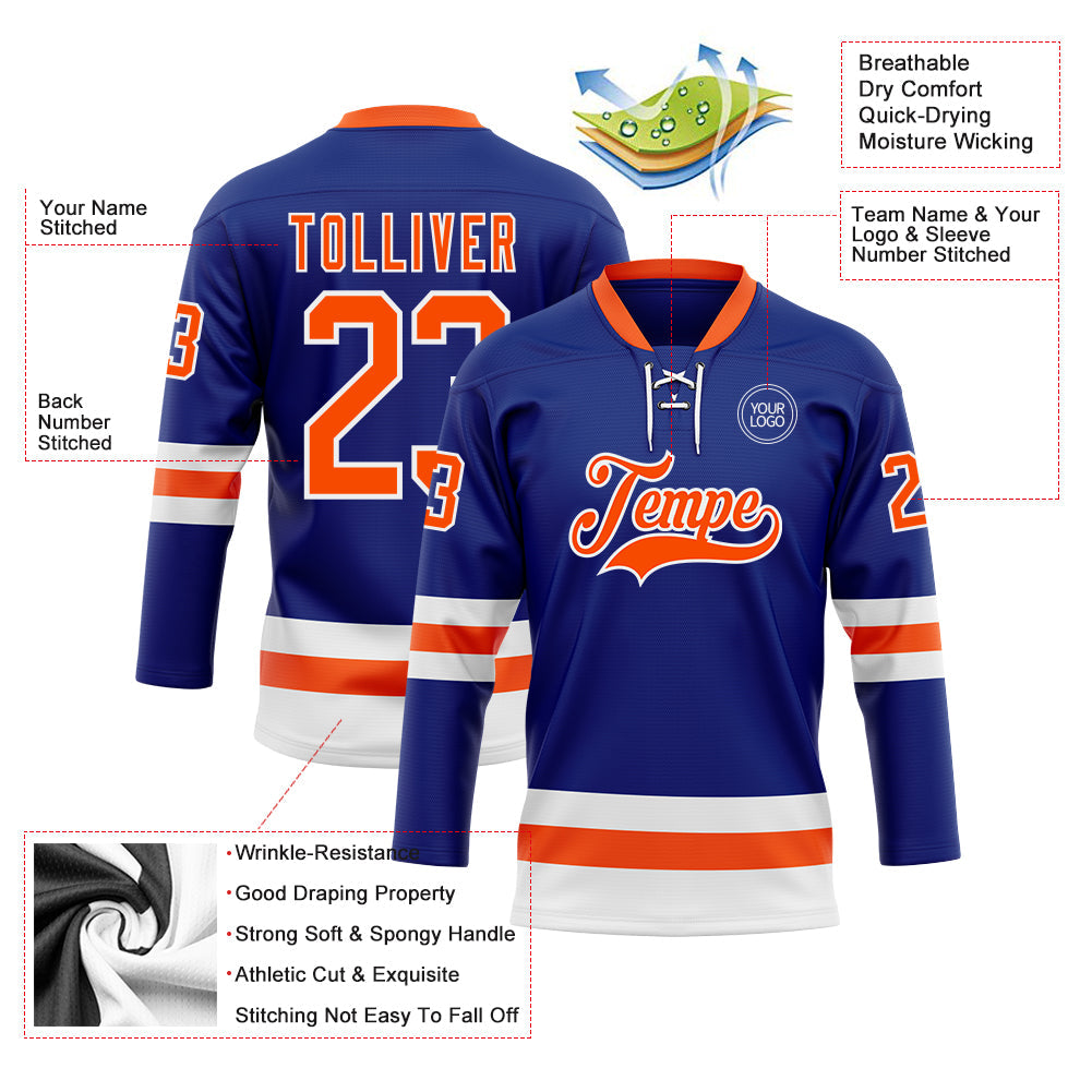 Custom Royal Orange-White Hockey Lace Neck Jersey - Sky-Custom