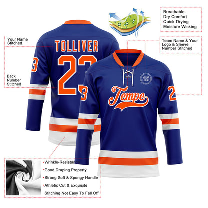 Custom Royal Orange-White Hockey Lace Neck Jersey - Sky-Custom