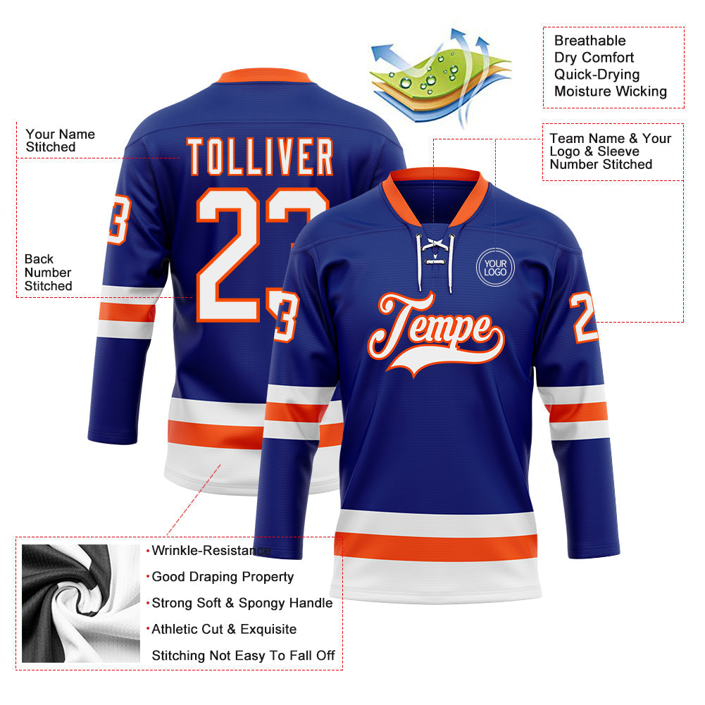 Custom Royal White-Orange Hockey Lace Neck Jersey - Sky-Custom