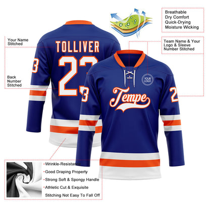 Custom Royal White-Orange Hockey Lace Neck Jersey - Sky-Custom