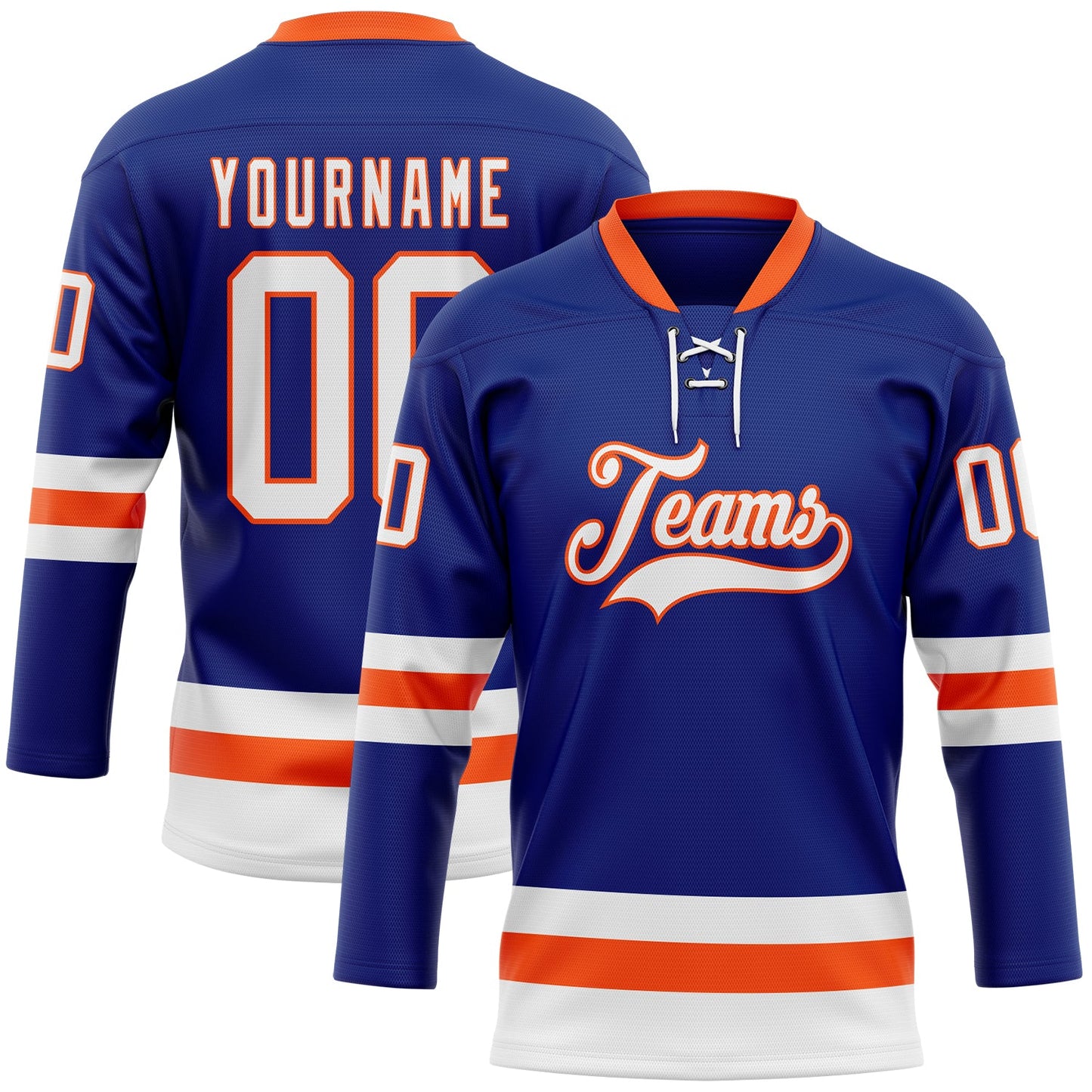 Custom Royal White-Orange Hockey Lace Neck Jersey - Sky-Custom