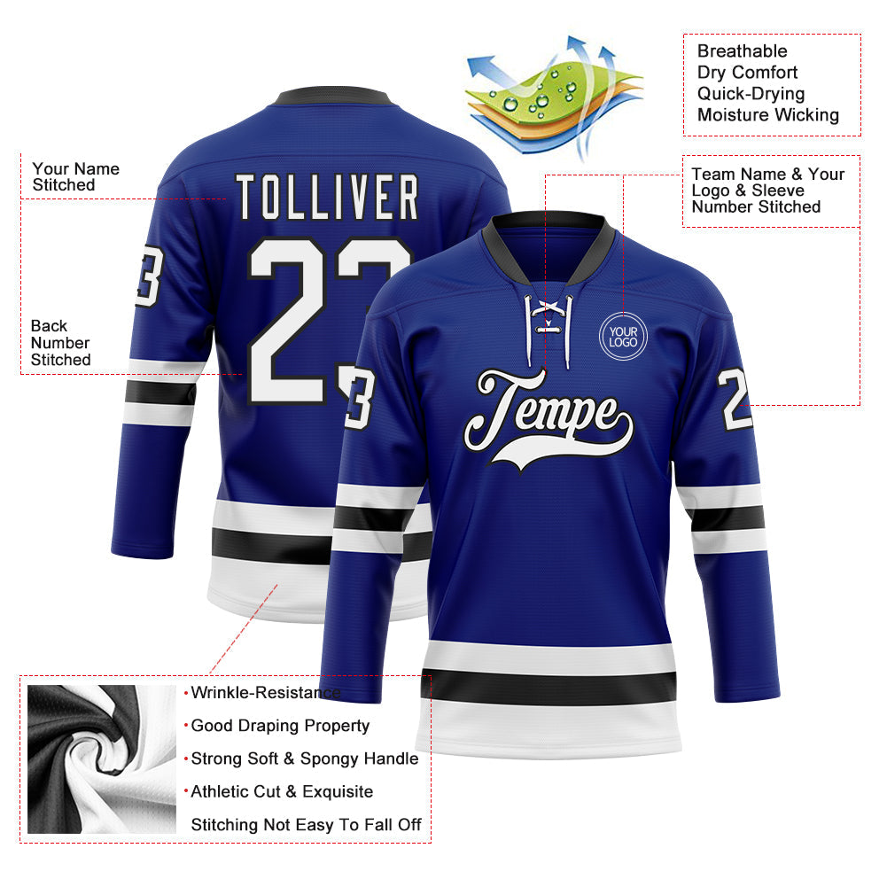 Custom Royal White-Black Hockey Lace Neck Jersey - Sky-Custom