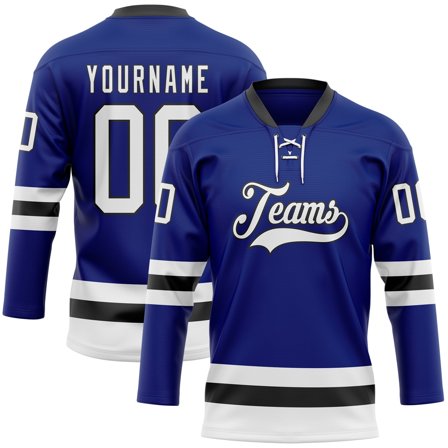 Custom Royal White-Black Hockey Lace Neck Jersey - Sky-Custom