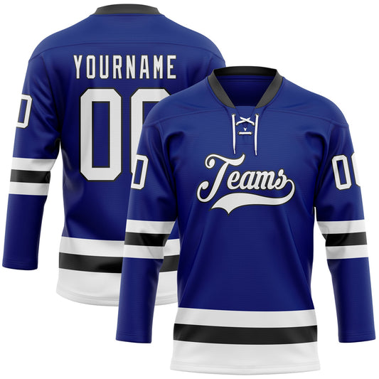 Custom Royal White-Black Hockey Lace Neck Jersey - Sky-Custom