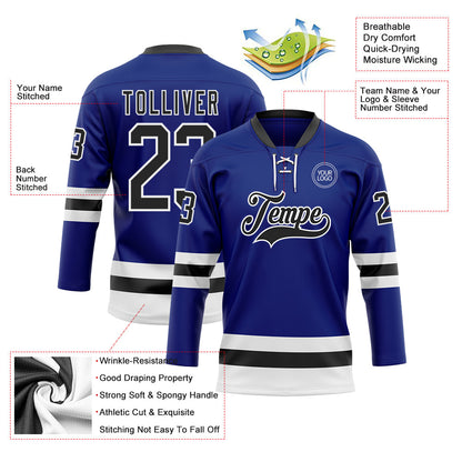 Custom Royal Black-White Hockey Lace Neck Jersey - Sky-Custom