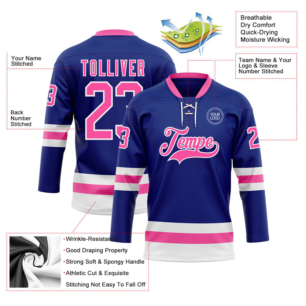 Custom Royal Pink-White Hockey Lace Neck Jersey - Sky-Custom