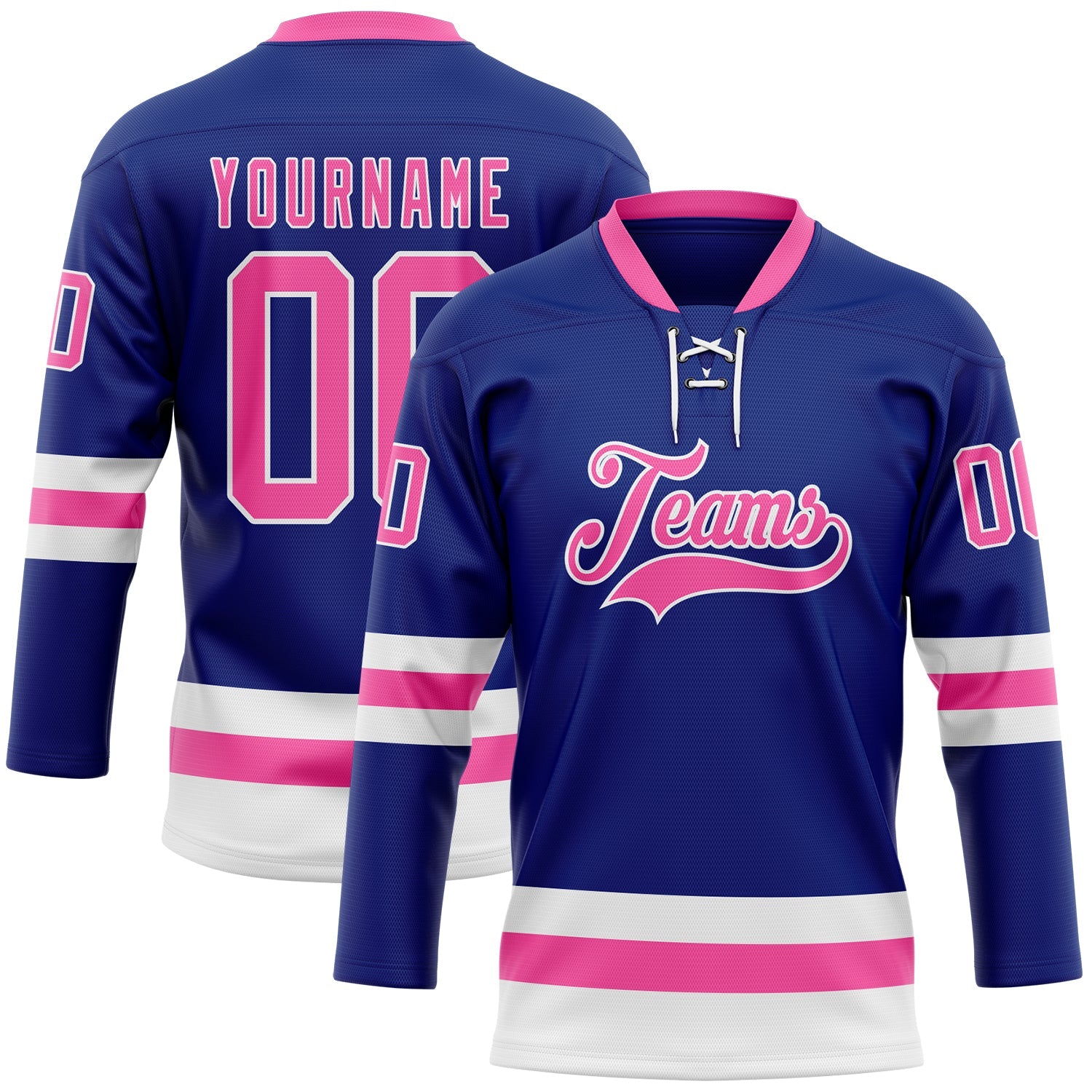 Custom Royal Pink-White Hockey Lace Neck Jersey - Sky-Custom