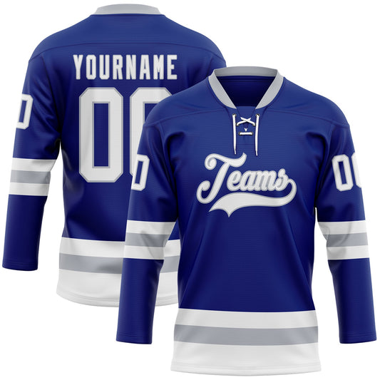 Custom Royal White-Gray Hockey Lace Neck Jersey - Sky-Custom
