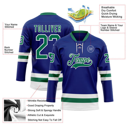 Custom Royal Kelly Green-White Hockey Lace Neck Jersey - Sky-Custom