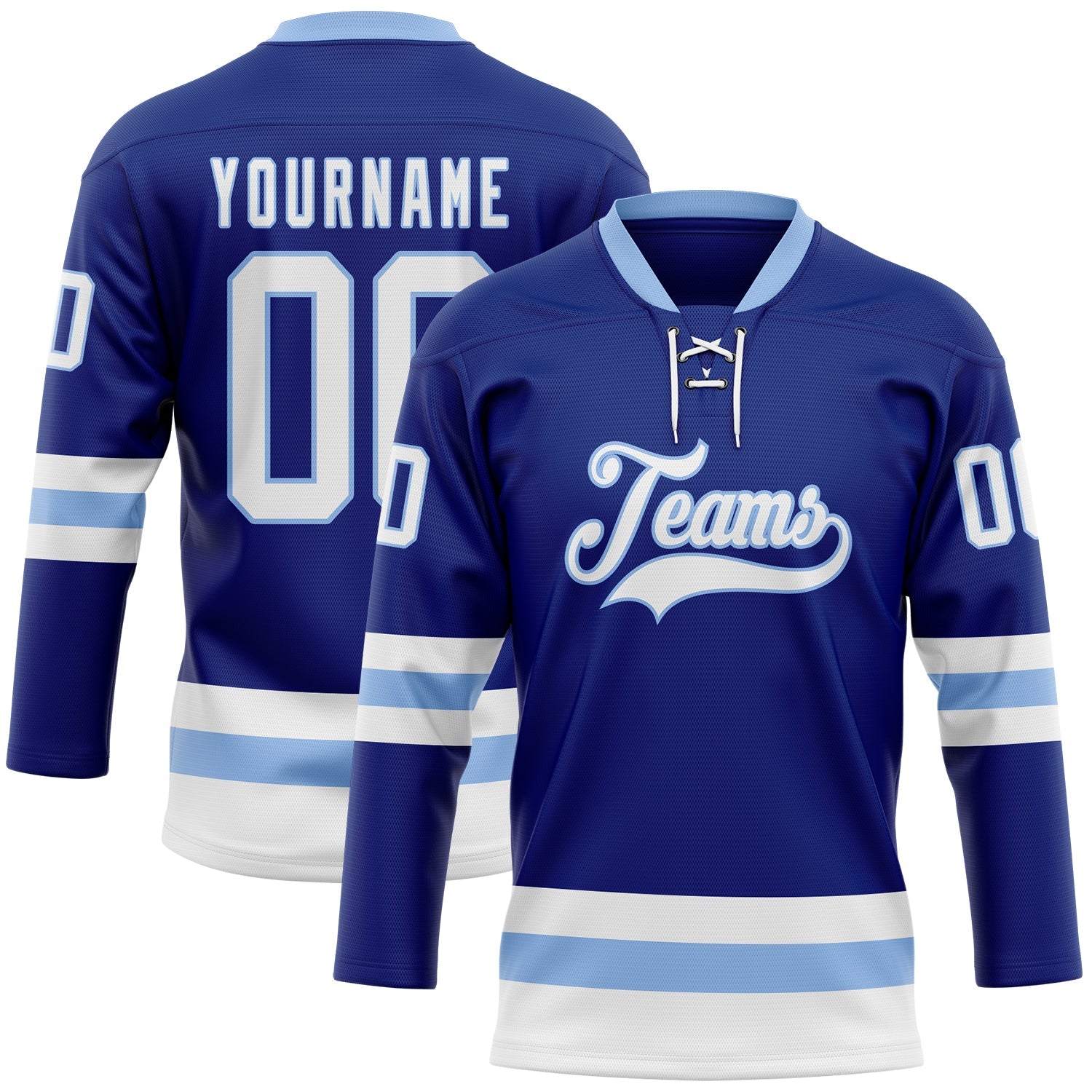 Custom Royal White-Light Blue Hockey Lace Neck Jersey - Sky-Custom