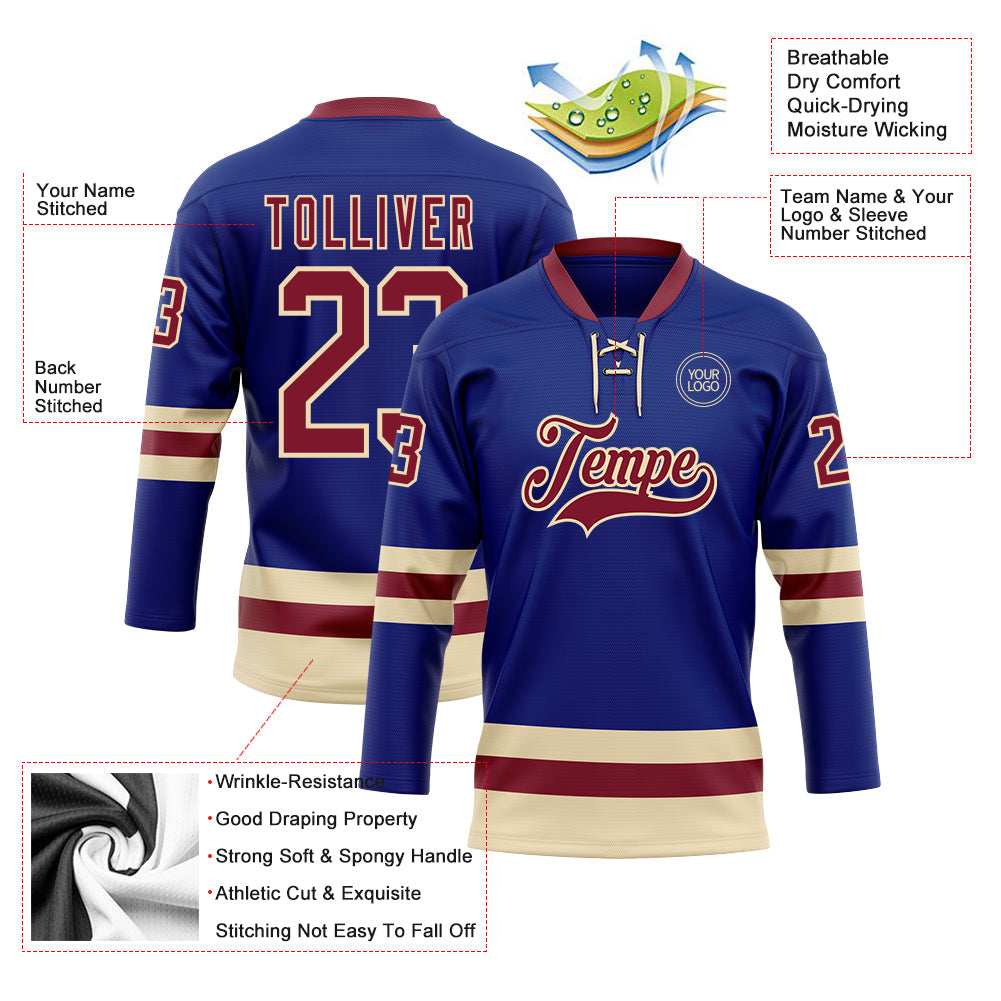 Custom Royal Crimson-Cream Hockey Lace Neck Jersey - Sky-Custom
