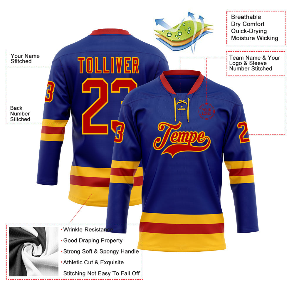 Custom Royal Red-Gold Hockey Lace Neck Jersey - Sky-Custom
