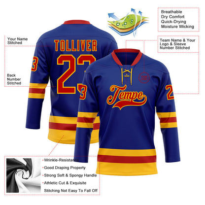 Custom Royal Red-Gold Hockey Lace Neck Jersey - Sky-Custom