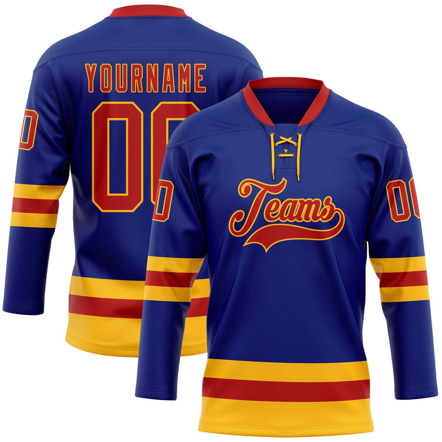 Custom Royal Red-Gold Hockey Lace Neck Jersey - Sky-Custom