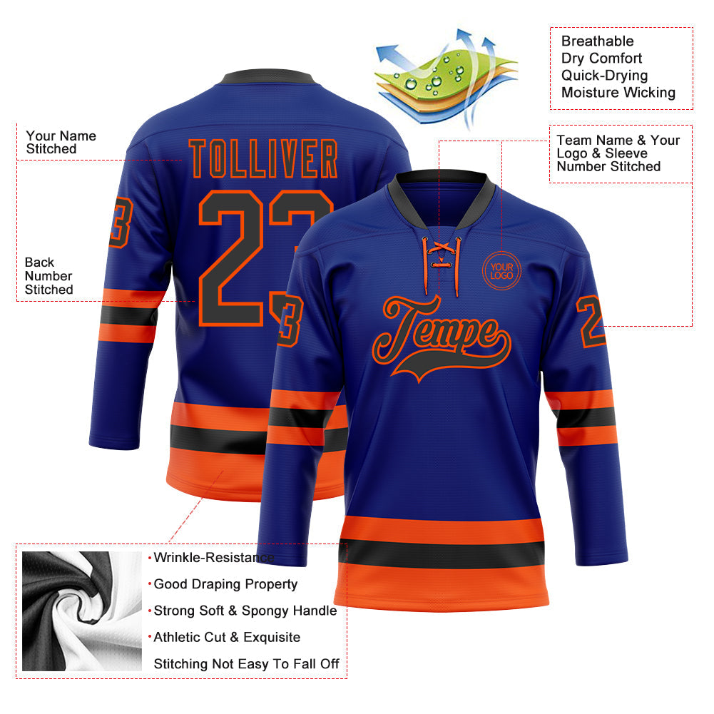Custom Royal Black-Orange Hockey Lace Neck Jersey - Sky-Custom