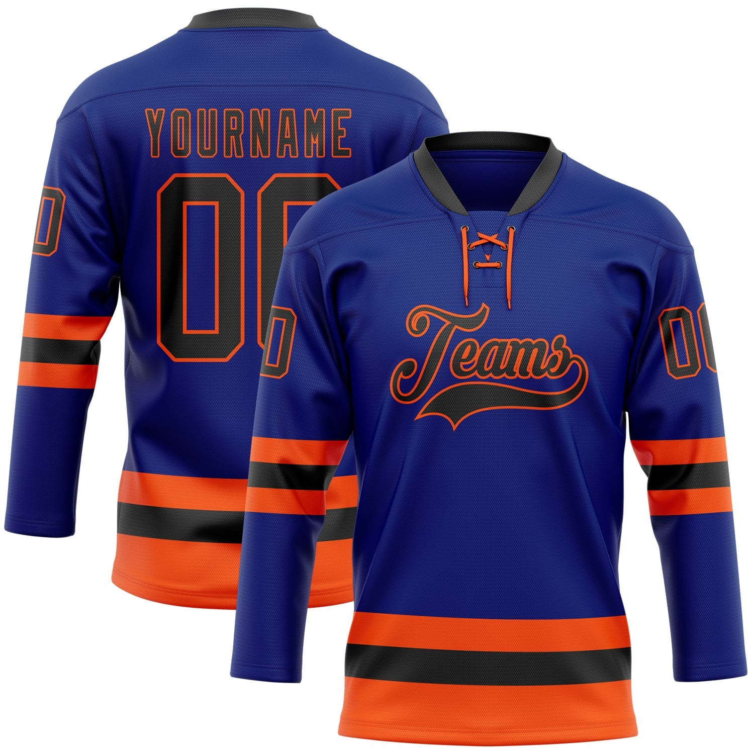 Custom Royal Black-Orange Hockey Lace Neck Jersey - Sky-Custom