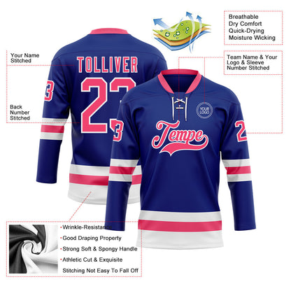 Custom Royal Neon Pink-White Hockey Lace Neck Jersey - Sky-Custom