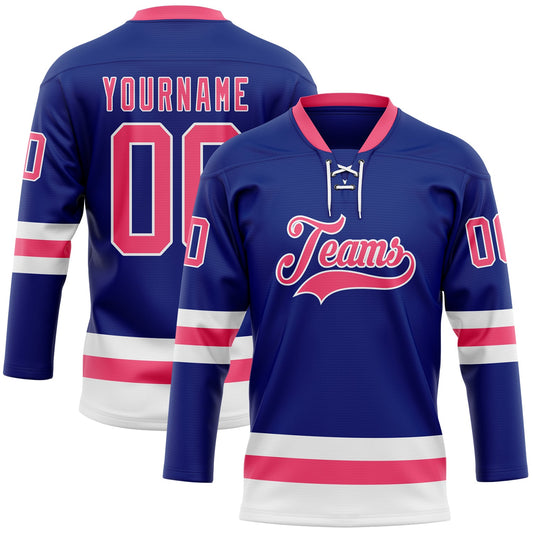 Custom Royal Neon Pink-White Hockey Lace Neck Jersey - Sky-Custom