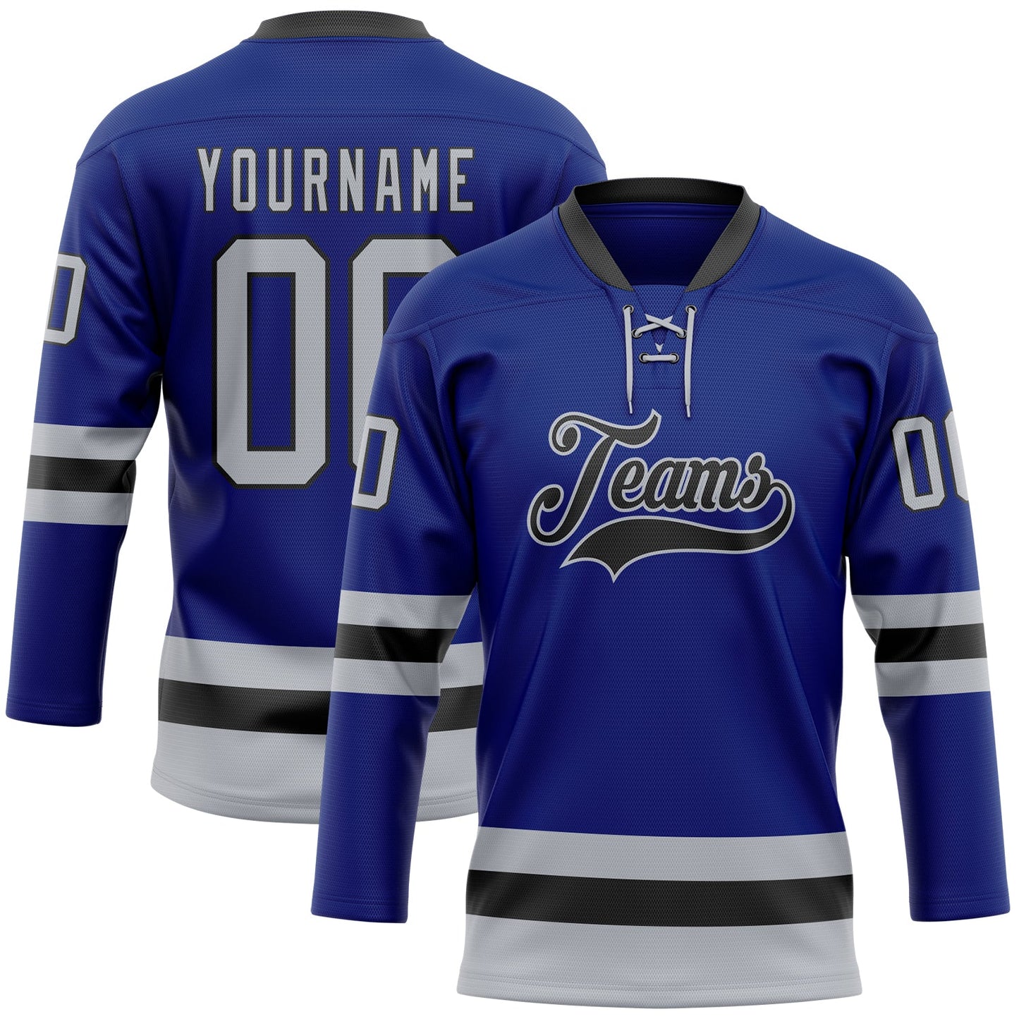 Custom Royal Gray-Black Hockey Lace Neck Jersey - Sky-Custom