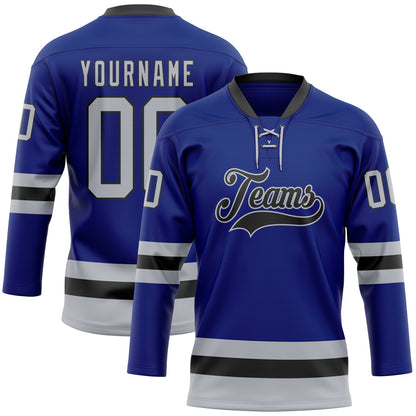 Custom Royal Gray-Black Hockey Lace Neck Jersey - Sky-Custom