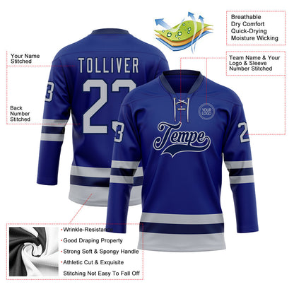 Custom Royal Gray-Navy Hockey Lace Neck Jersey - Sky-Custom